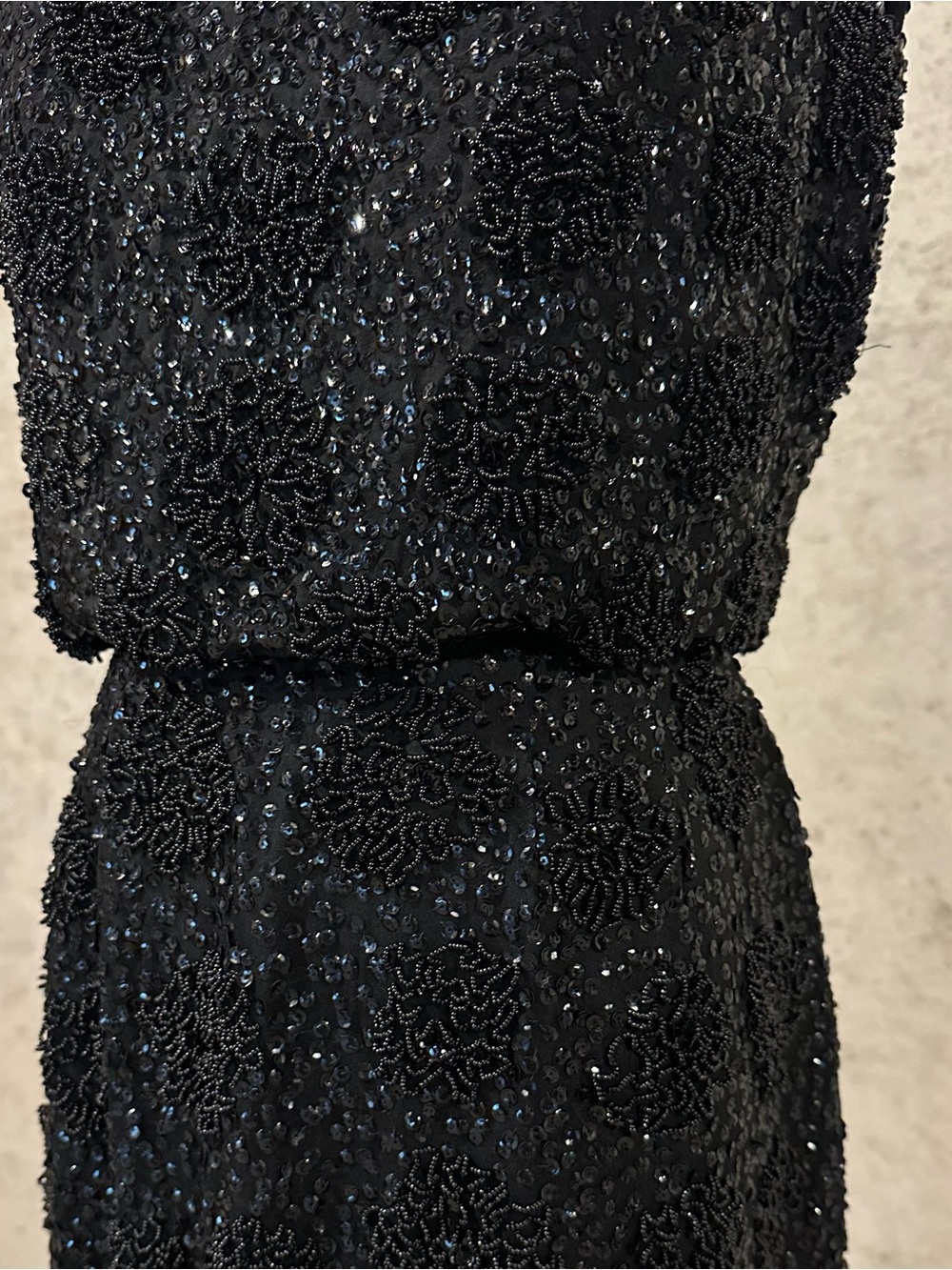 Vintage Black Beaded Cocktail Dress Old Hollywood Glam 70s 80s Luxury Size XS - Picture 4 of 8
